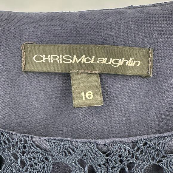 Chris Mclaughlin Womens Lace Overlay Dress Dark Blue 3/4 Bell Sleeve Size 16 - Picture 5 of 9
